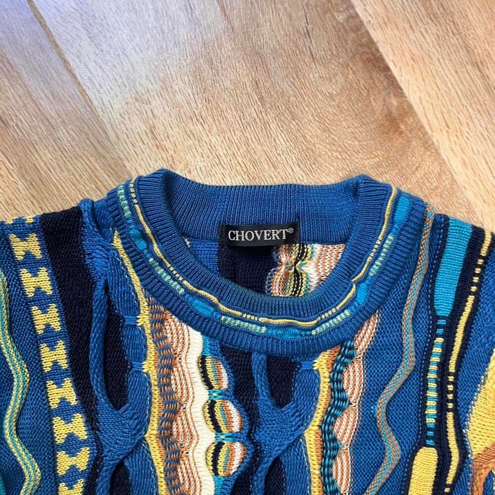 Chovert Coogi Style Sweater Blue Cotton Knit Jumper Large Cotton Quiet Luxury - Picture 7 of 7